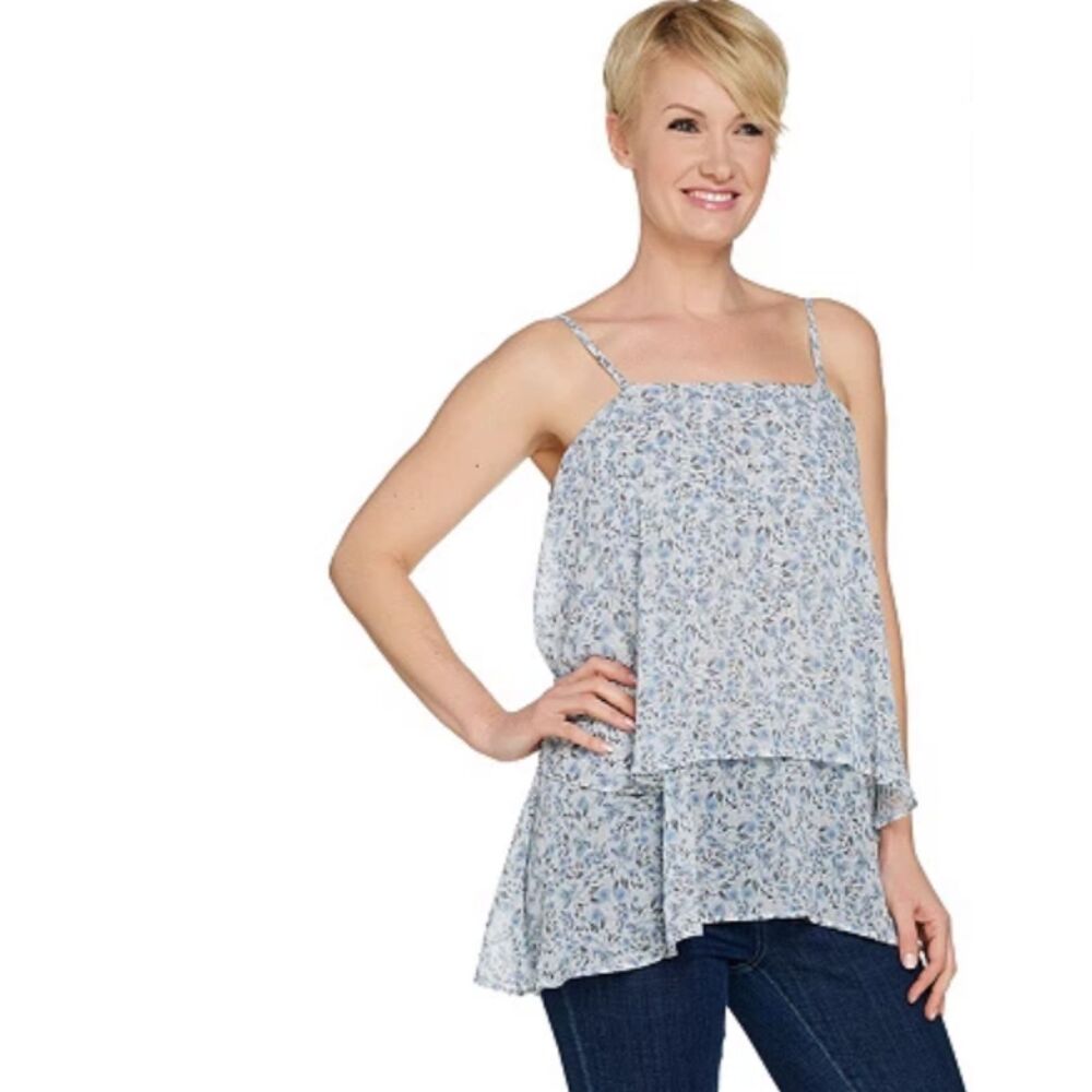 LOGO by Lori Goldstein Floral Layered Cami Tank Top XS Whimsical Cottagecore